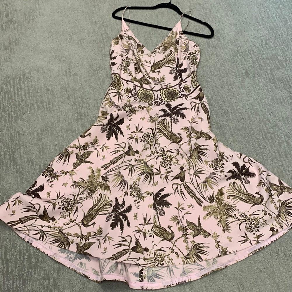 Tracy Reese Pink Silk A-Line Dress Birds sz 8